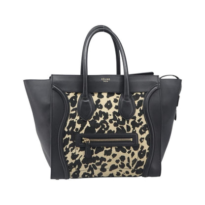 Celine Luggage Printed Canvas and Leather, Black, Leather, Handbag