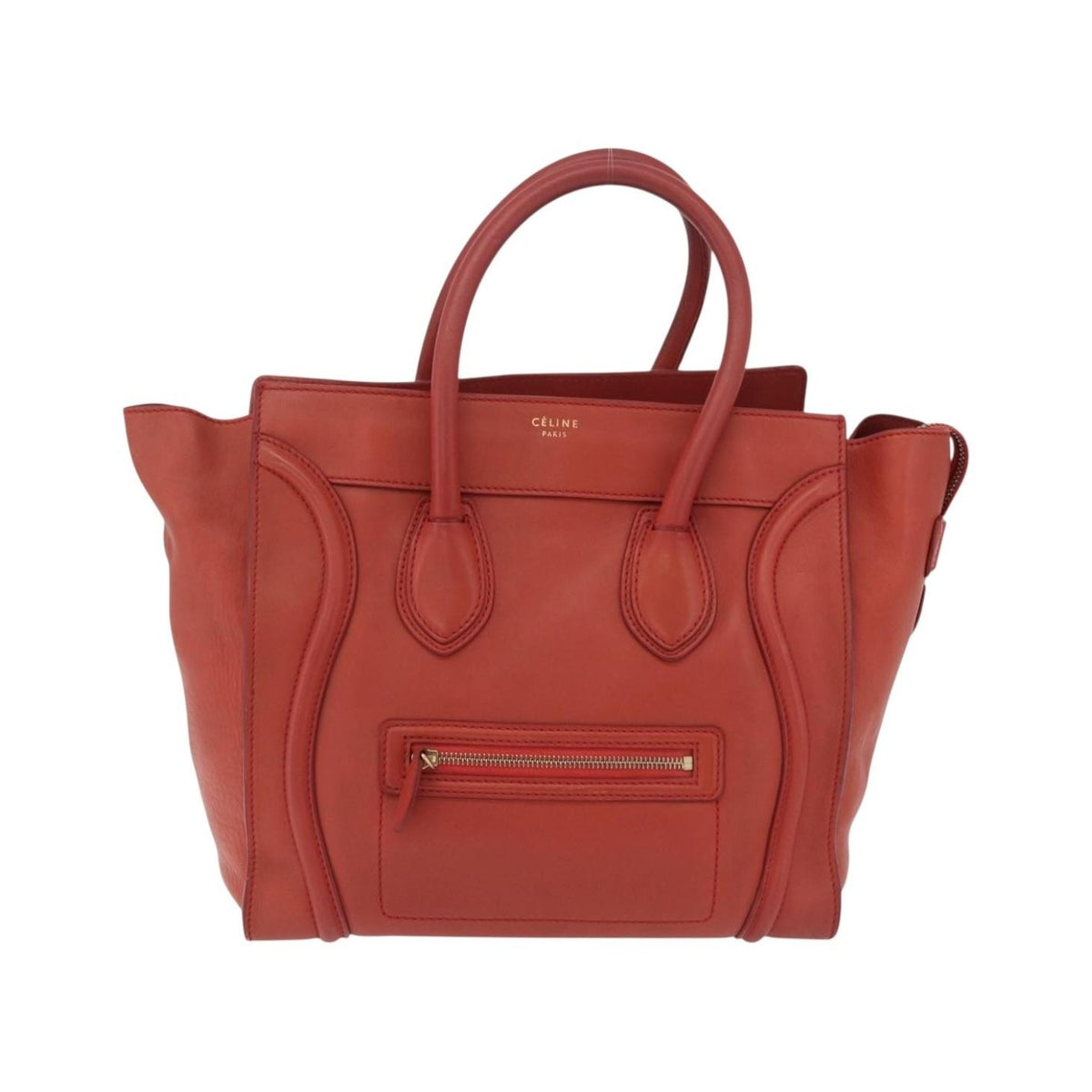 Celine Luggage Suede, Red, Leather, Handbag