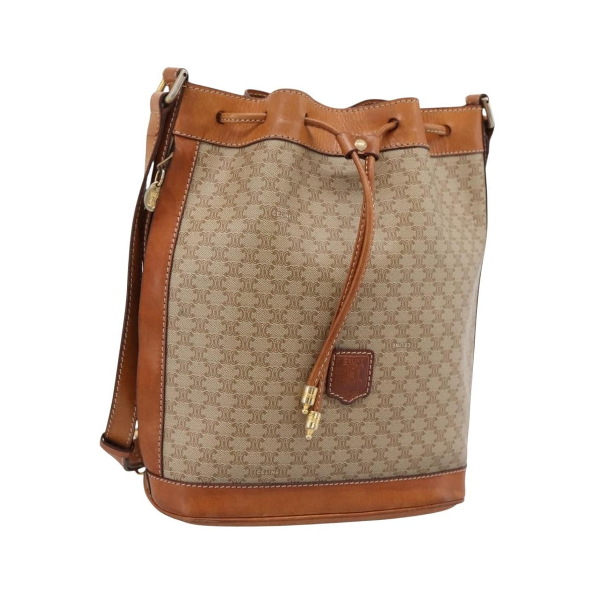 Celine Macadam Leather, Beige, Canvas, Shoulder Bag