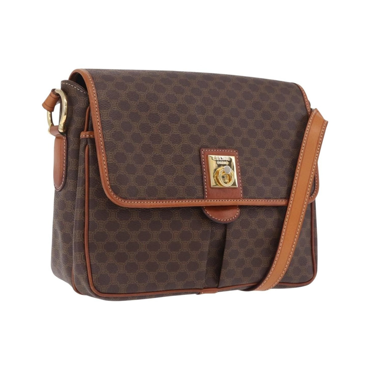 Celine Macadam Shoulder Canvas, Brown, Canvas, Crossbody Bag