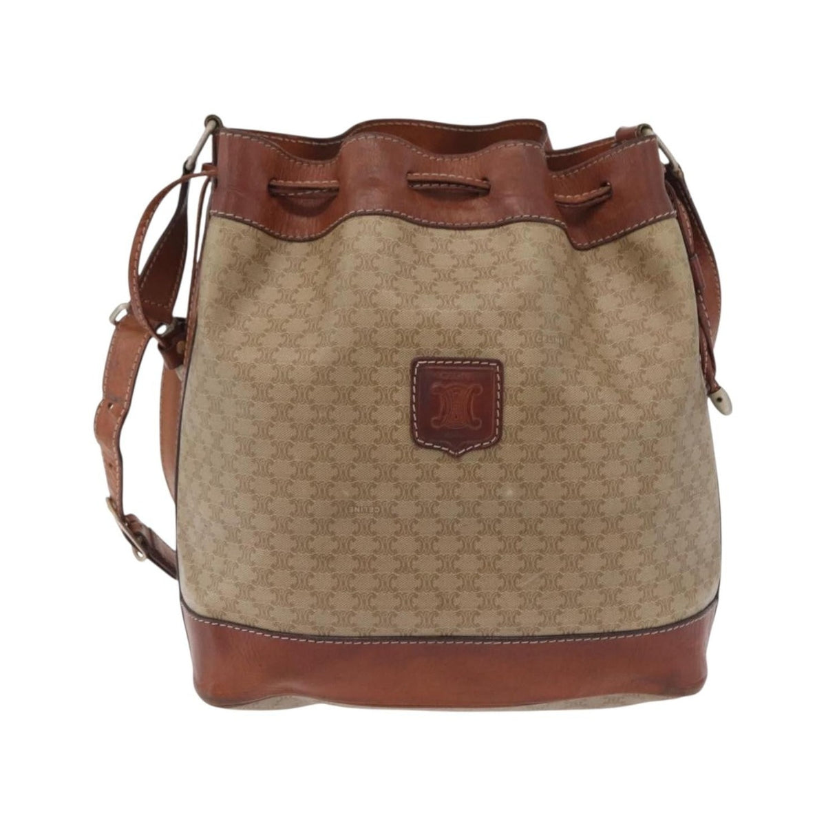 Celine Macadam Shoulder Canvas, Beige, Canvas, Crossbody Bag