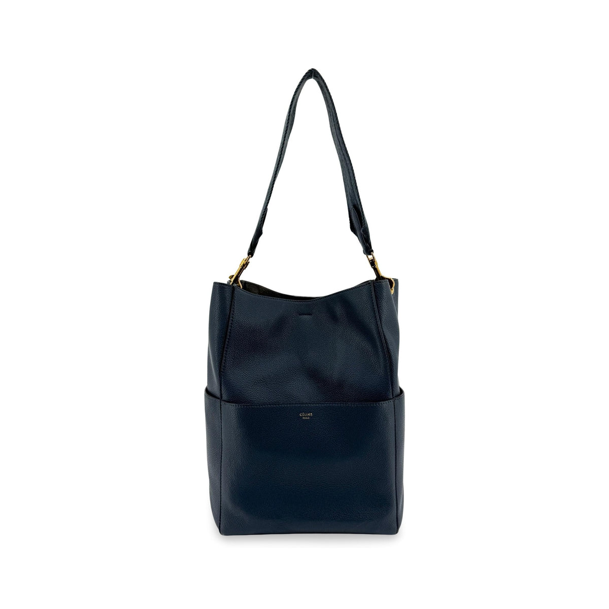 Celine Sangle Seau Calfskin, Navy, Leather, Handbag