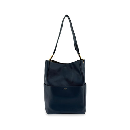 Celine Sangle Seau Calfskin, Navy, Leather, Handbag