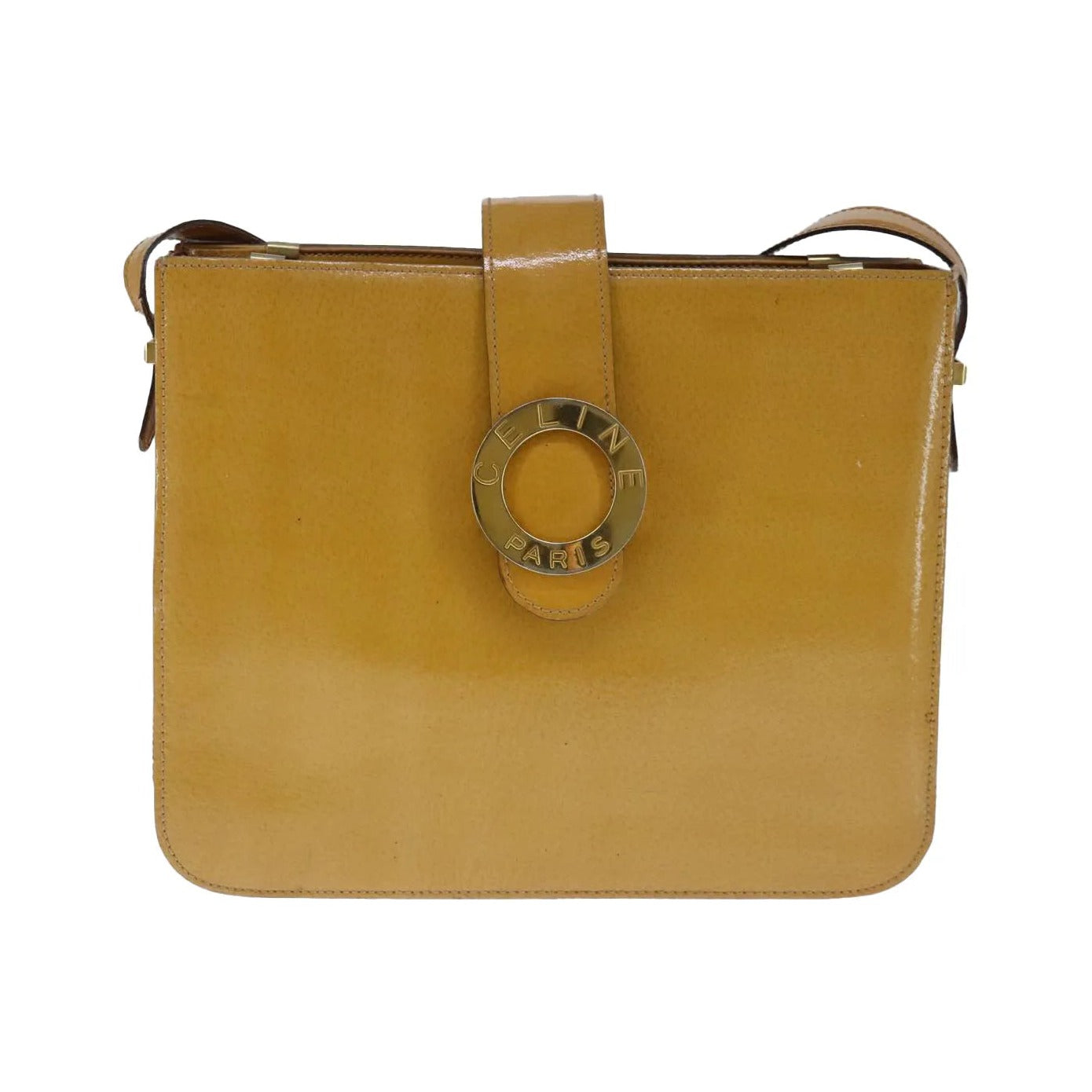 Celine Shoulder bag circle logo Patent leather, Camel, Patent Leather, Shoulder Bag