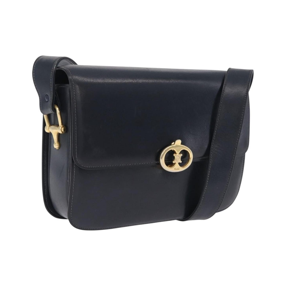 Celine Shoulder Leather, Navy, Leather, Shoulder Bag