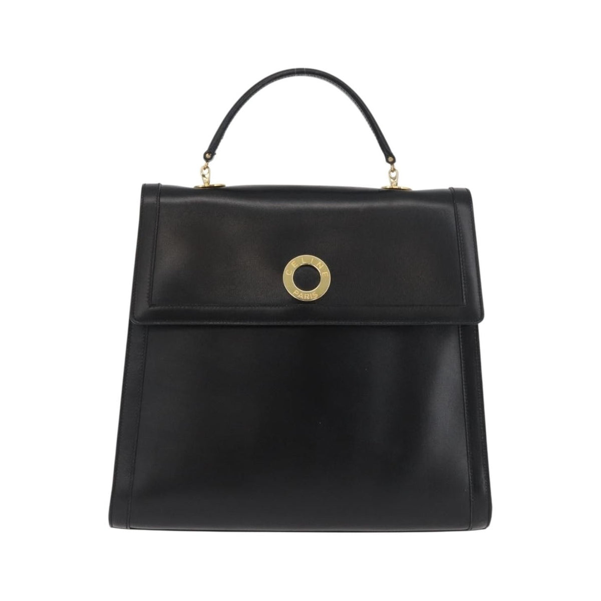 Celine Top Handle Leather, Black, Leather, Handbag