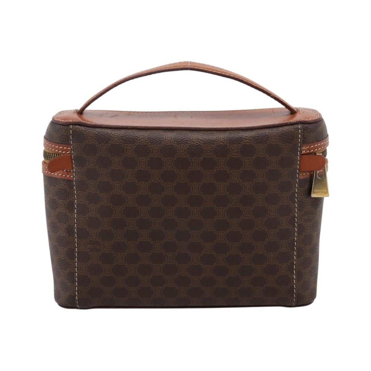 Celine Top Handle Vanity Box Triomphe Coated Canvas, Brown, Canvas, Handbag