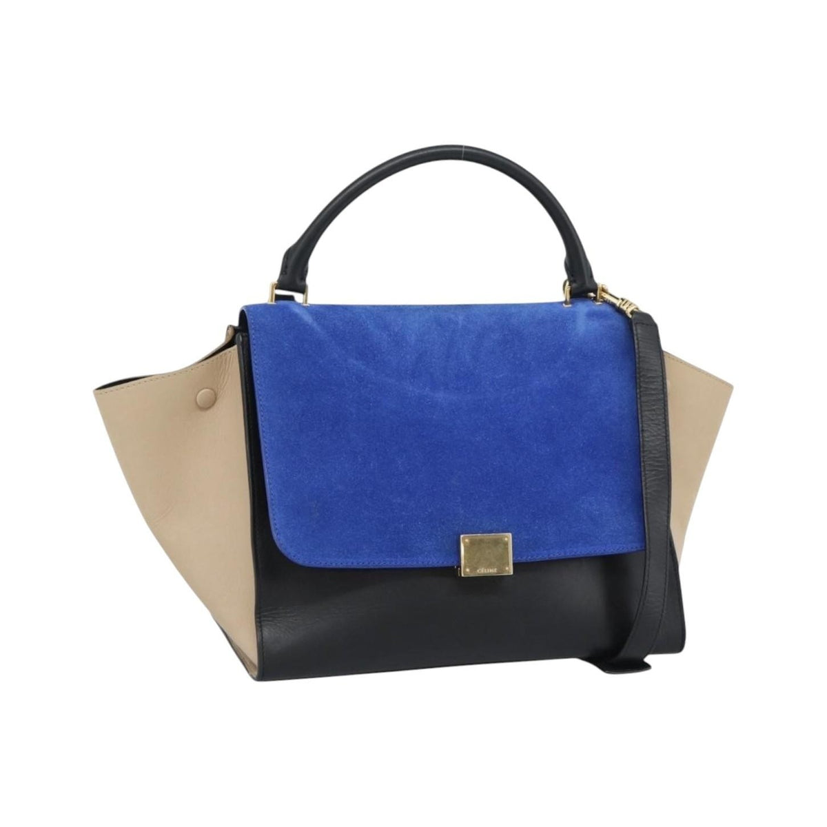 Celine Trapeze Leather with Suede, Blue, Leather, Handbag