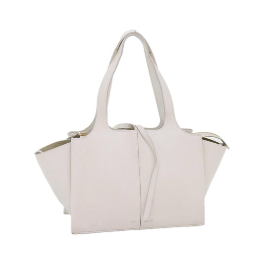 Celine Tri-Fold Grained Calfskin, White, Leather, Shoulder Bag