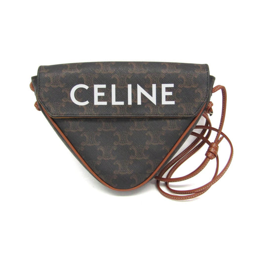 Celine Triangle Triomphe Coated Canvas, Brown, Canvas, Crossbody Bag