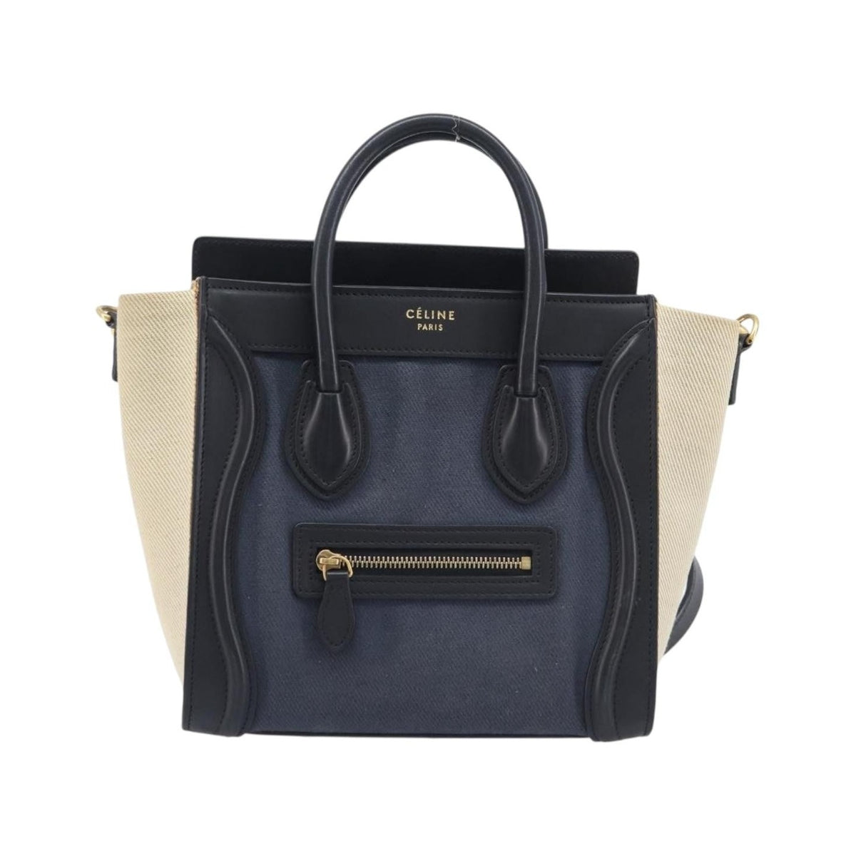 Celine Tricolor Luggage Canvas and Leather, Navy, Canvas, Handbag