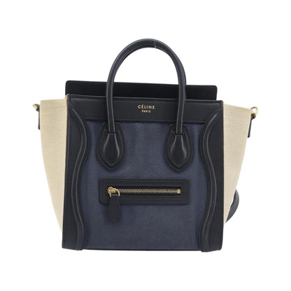 Celine Tricolor Luggage Canvas and Leather, Navy, Canvas, Handbag