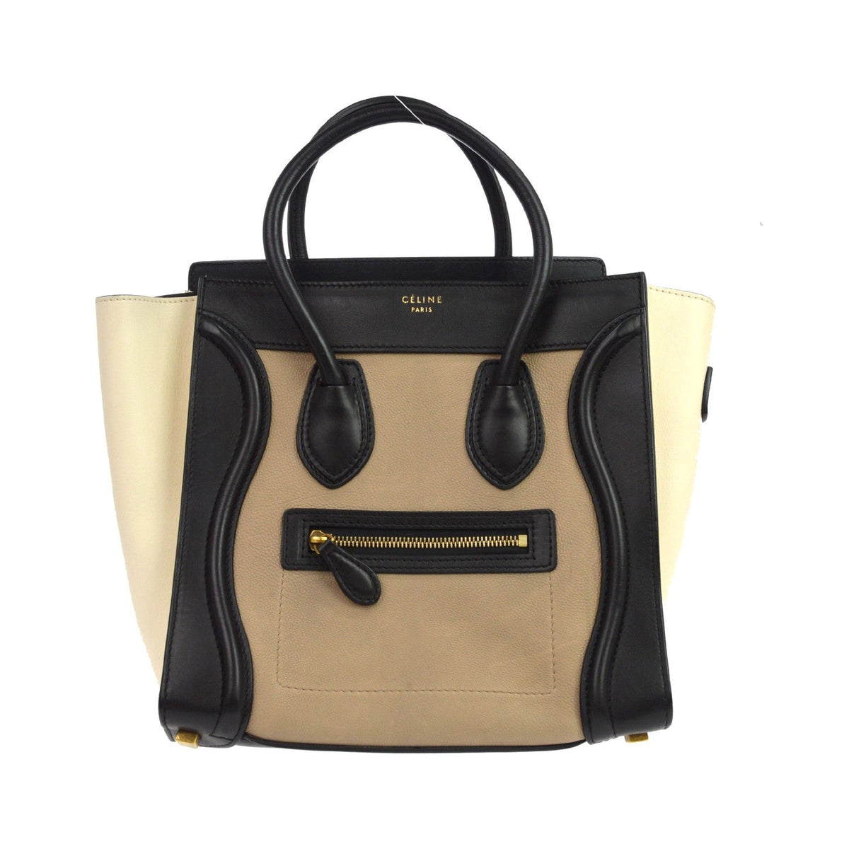 Celine Tricolor Luggage Leather, Beige, Leather, Handbag