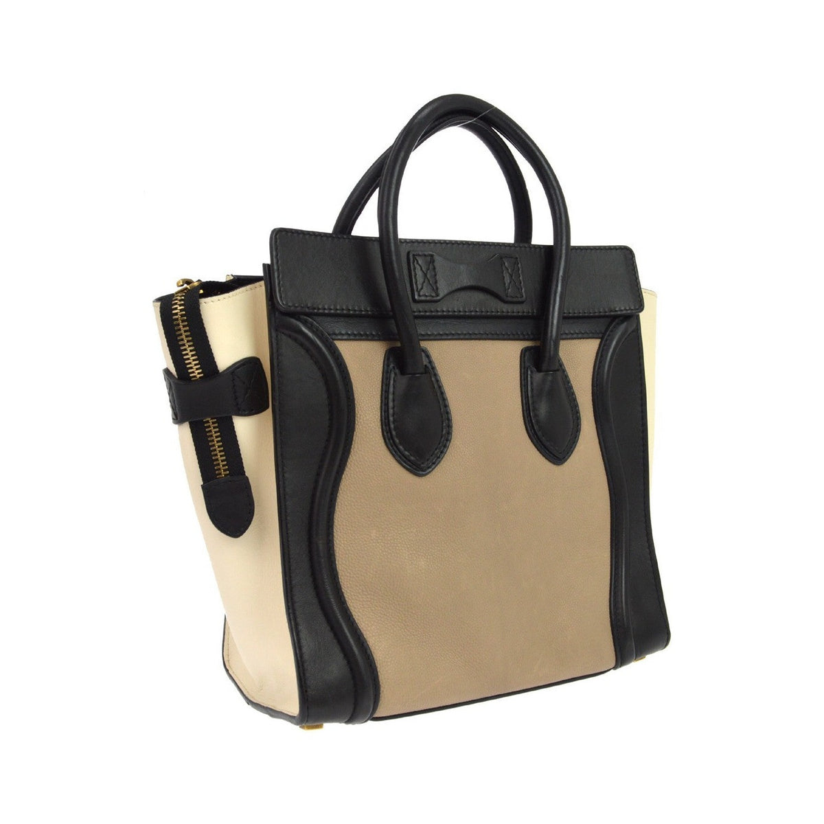 Celine Tricolor Luggage Leather, Beige, Leather, Handbag