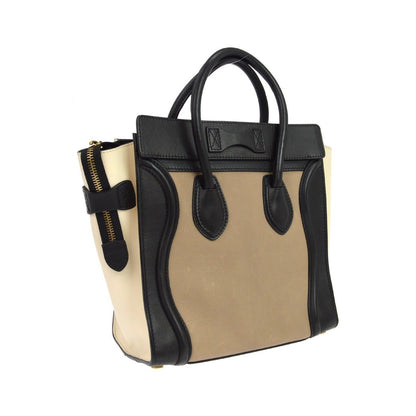 Celine Tricolor Luggage Leather, Beige, Leather, Handbag