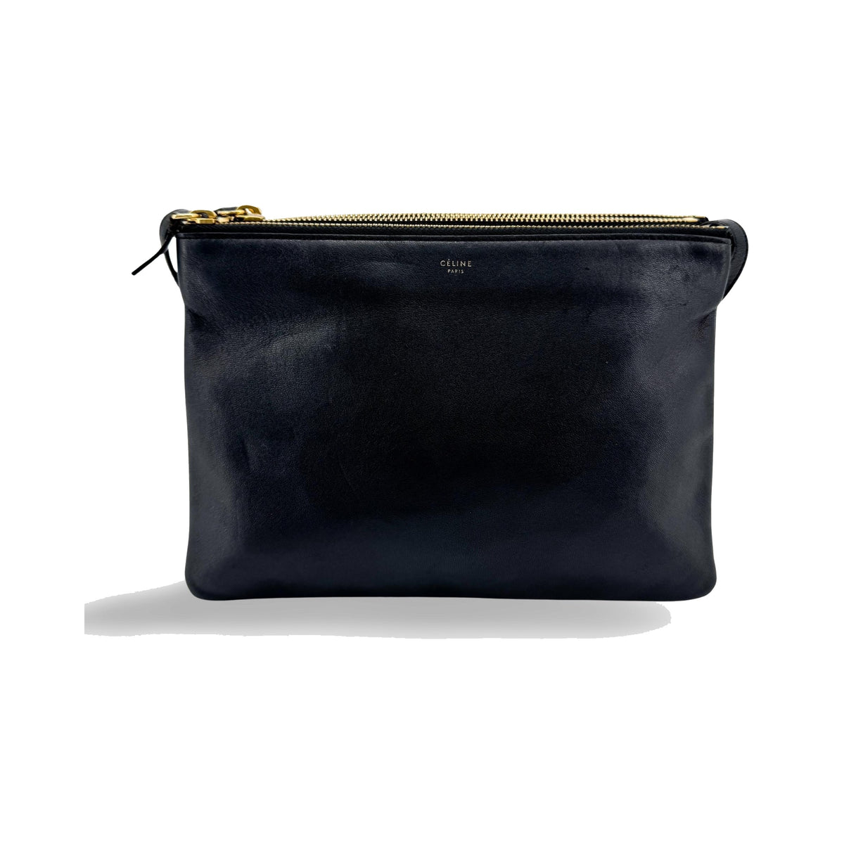 Celine Trio Leather, Black, Leather, Crossbody Bag