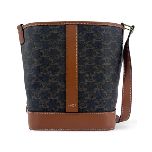 Celine Triomphe Bucket Embossed Suede, Black, Canvas, Handbag