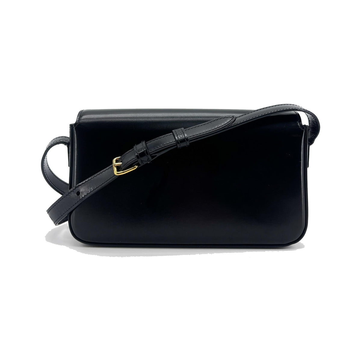 Celine Triomphe East-West Smooth Calfskin, Black, Leather, Shoulder Bag