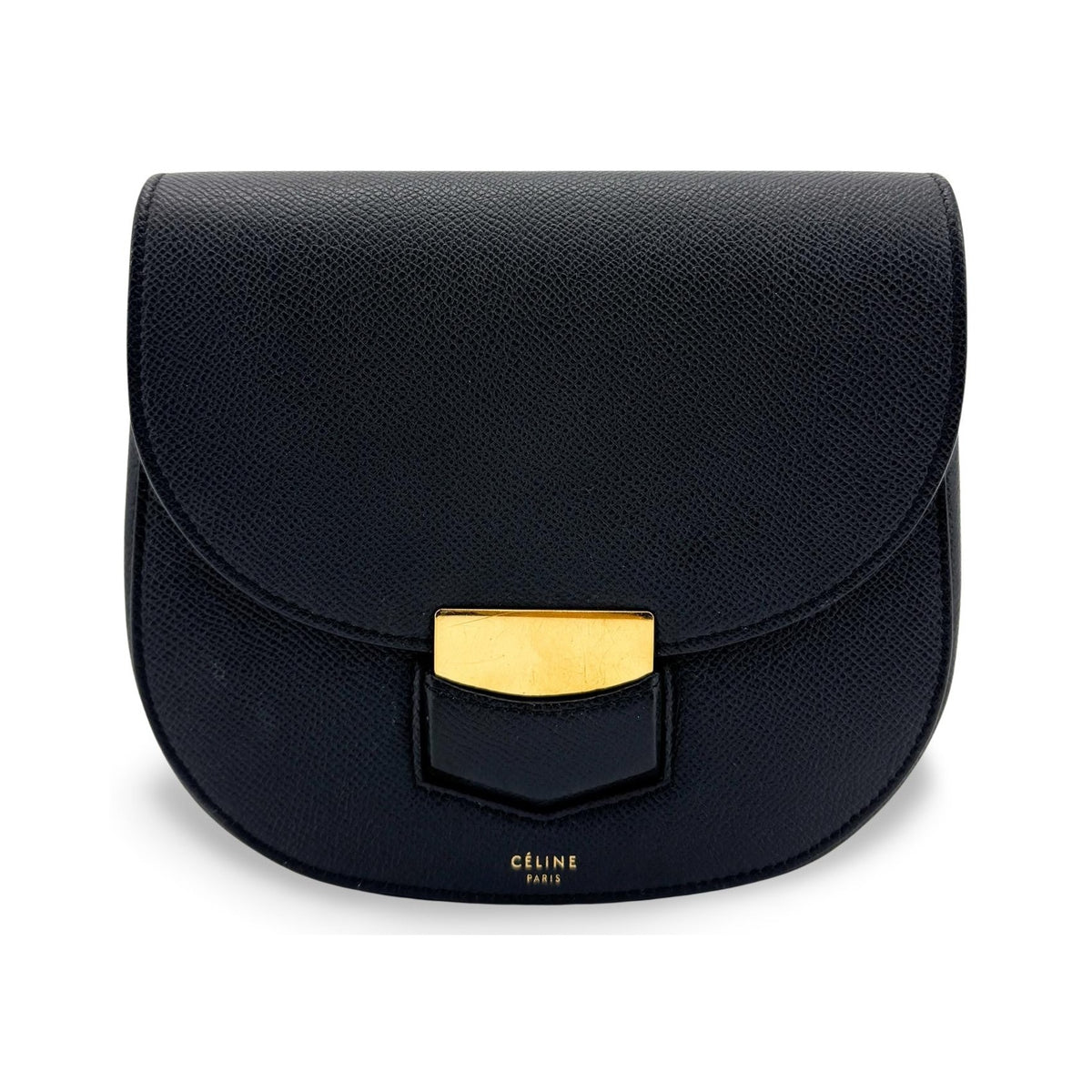 Celine Trotteur Calfskin, Black, Leather, Crossbody Bag
