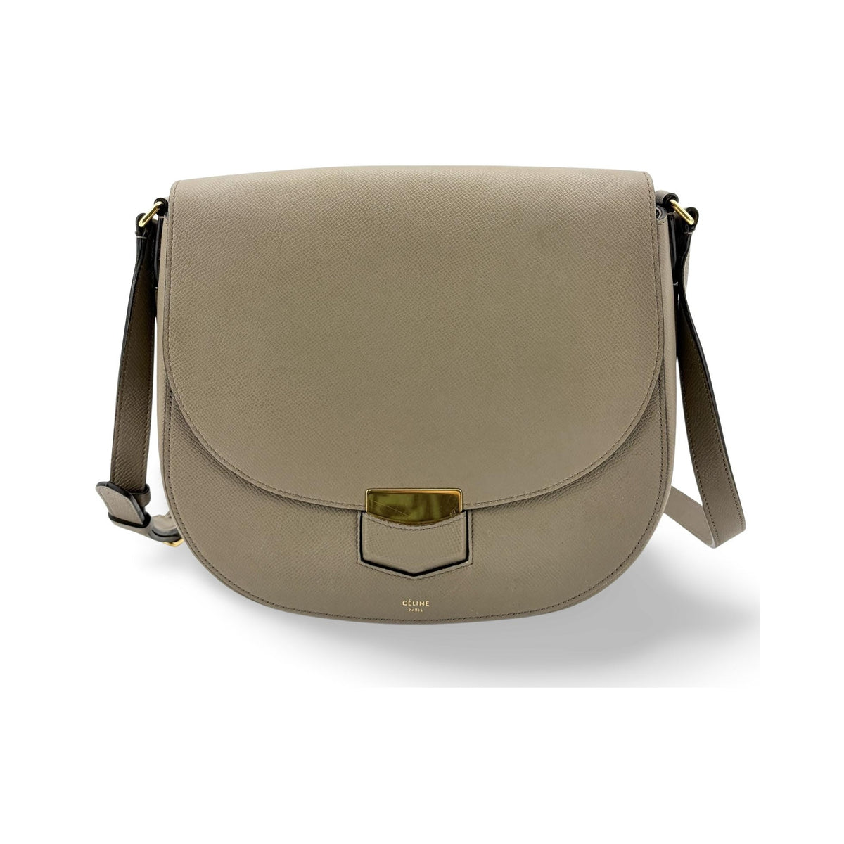 Celine Trotteur Grainy Leather, Beige, Calfskin, Crossbody Bag