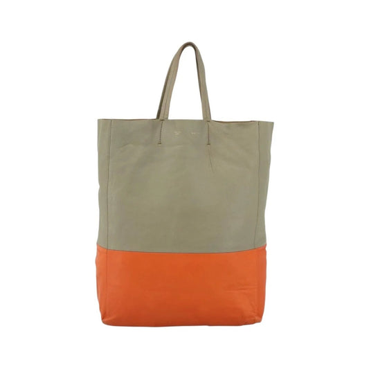 Celine Vertical Bi-Cabas Tote Leather, Beige, Leather, Tote Bag