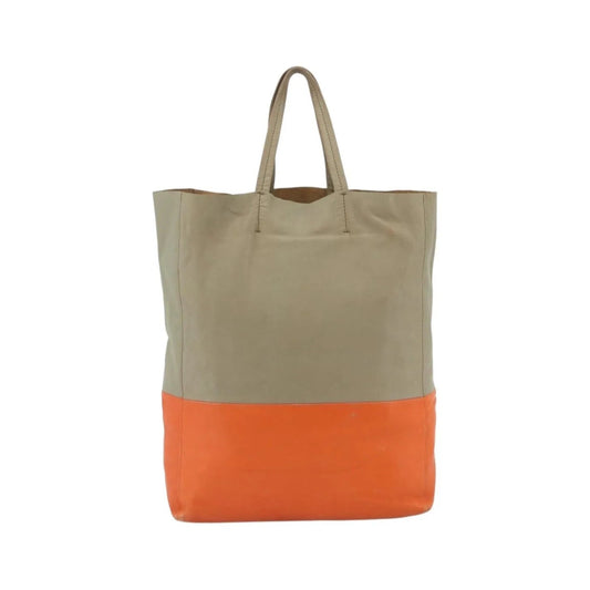 Celine Vertical Bi-Cabas Tote Leather, Beige, Leather, Tote Bag