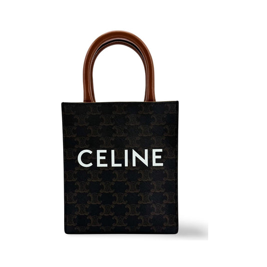 Celine Vertical Cabas Triomphe Coated Canvas, Brown, Canvas, Tote Bag