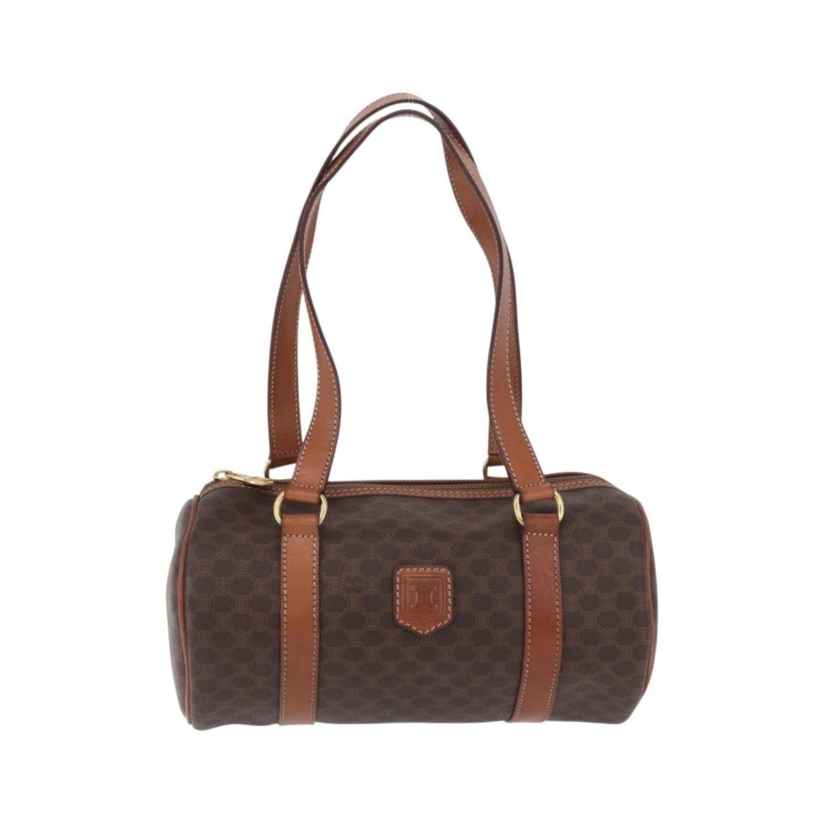 Celine Vintage Barrel Macadam Canvas & Leather, Brown, PVC, Handbag