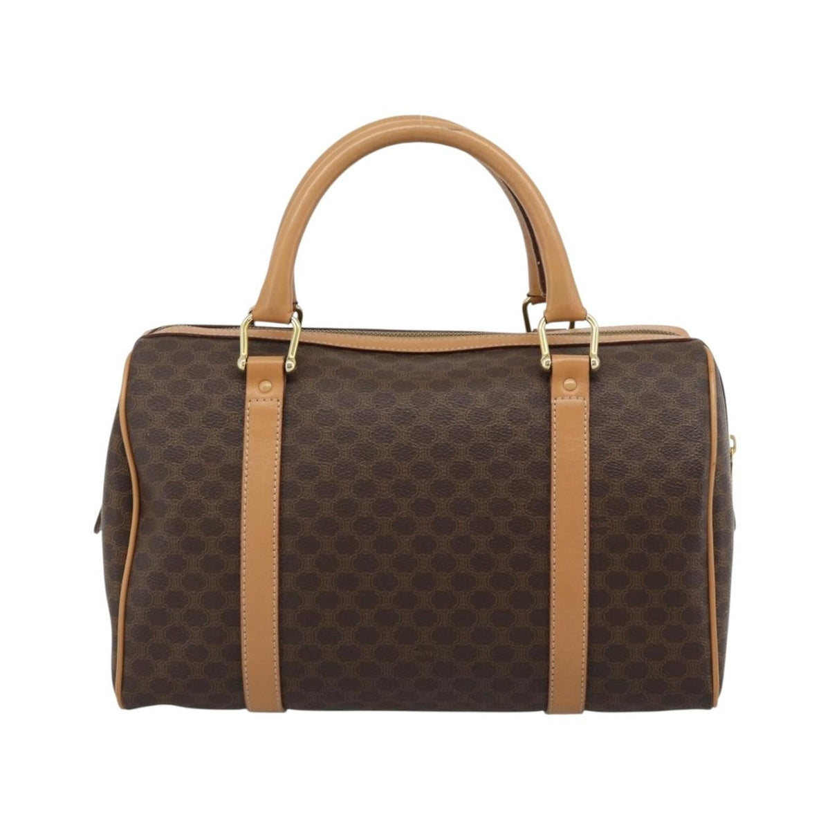 Celine Vintage Boston Macadam Coated Canvas, Brown, PVC, Handbag