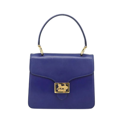Celine Vintage Carriage Top Handle Leather, Blue, Leather, Handbag