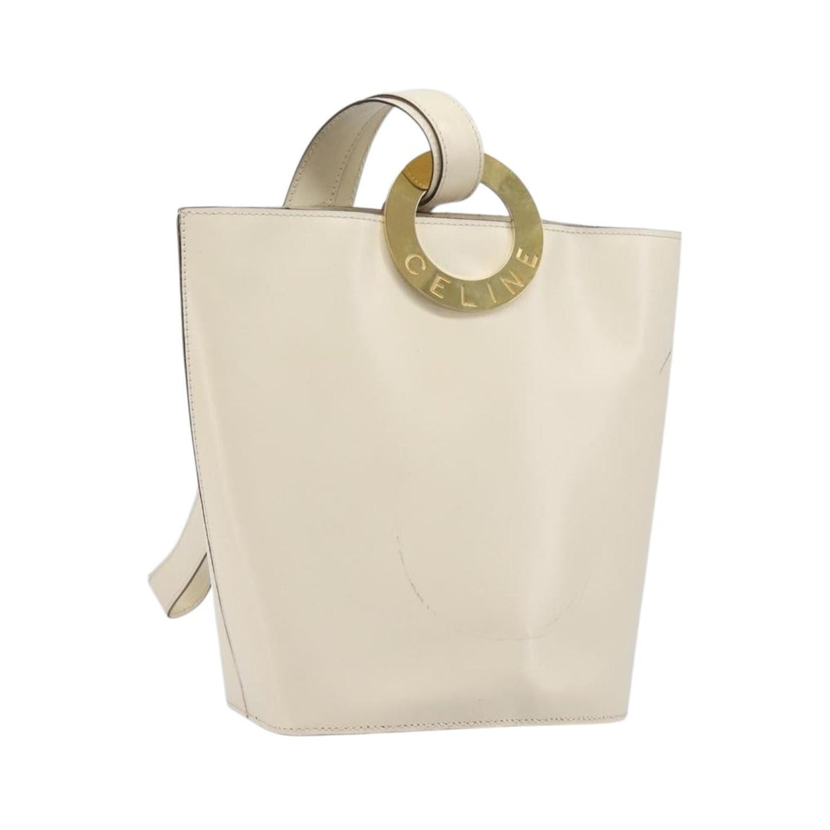 Celine Vintage Circle Logo Leather, White, Leather, Crossbody Bag