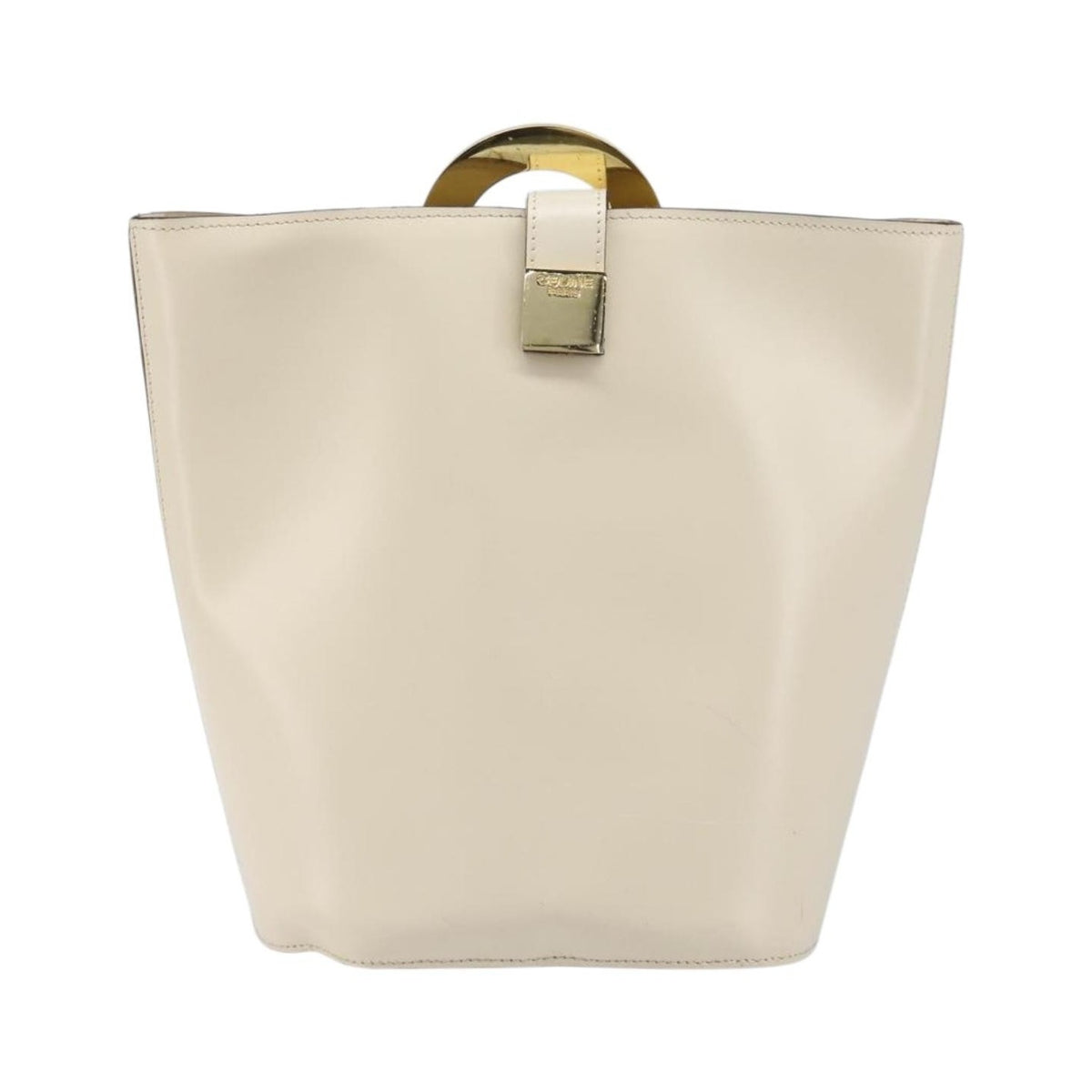 Celine Vintage Circle Logo Leather, White, Leather, Crossbody Bag