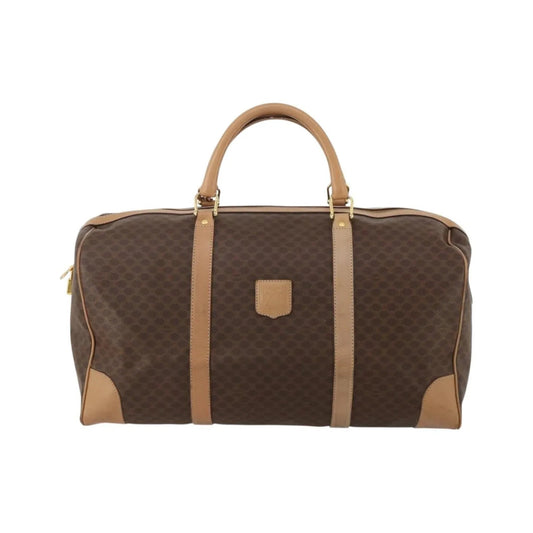 Celine Vintage Duffle Macadam Coated Canvas, Brown, Canvas, Travel Bag