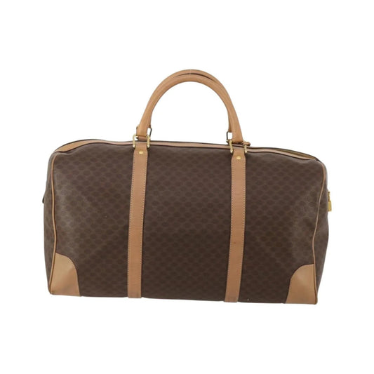 Celine Vintage Duffle Macadam Coated Canvas, Brown, Canvas, Travel Bag