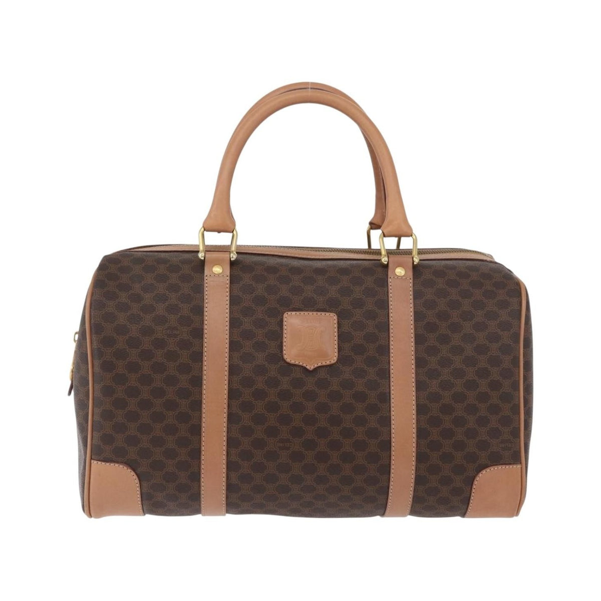 Celine Vintage Duffle Macadam Coated Canvas, Brown, PVC, Handbag