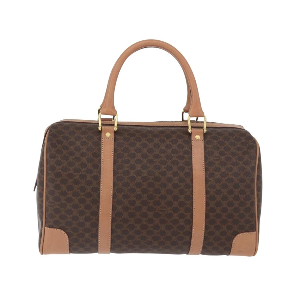 Celine Vintage Duffle Macadam Coated Canvas, Brown, PVC, Handbag