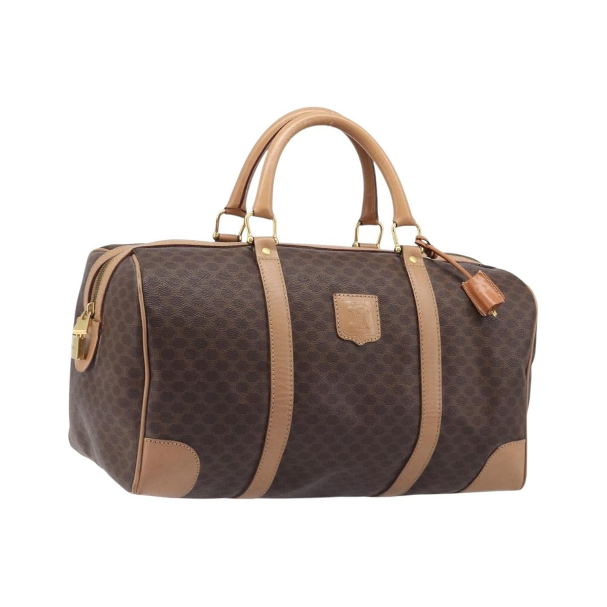 Celine Vintage Duffle Macadam Coated Canvas, Brown, PVC, Handbag