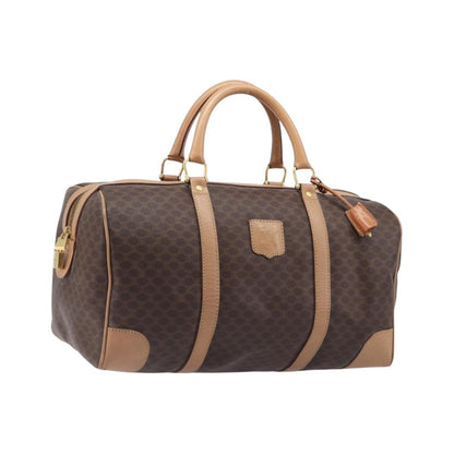 Celine Vintage Duffle Macadam Coated Canvas, Brown, PVC, Handbag