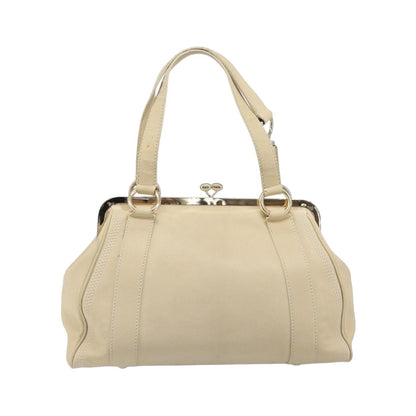 Celine Vintage Kisslock Frame Leather, Beige, Leather, Handbag
