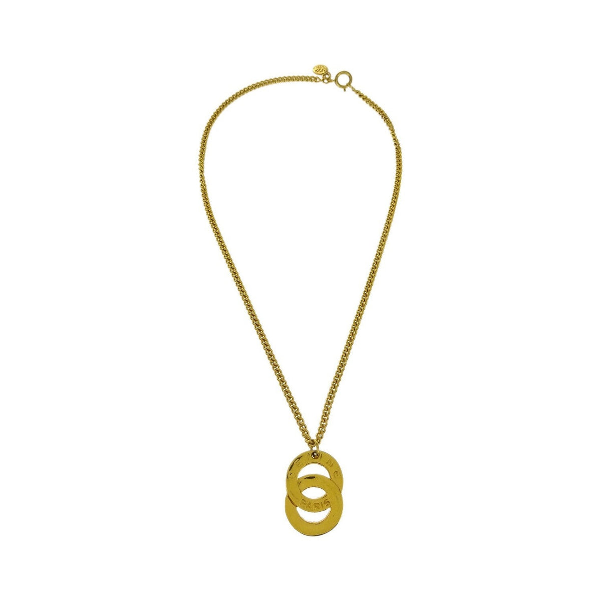 Celine Vintage Logo Circle Pendant Metal, Gold, Gold Plated, Necklace