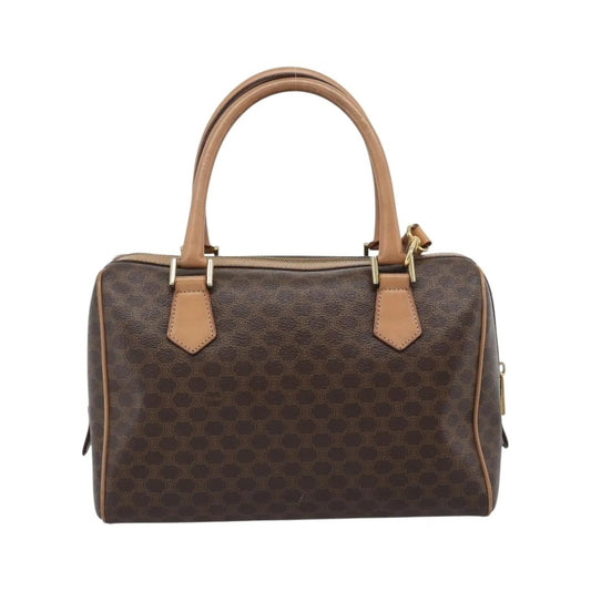 Celine Vintage Macadam Boston Canvas and Leather, Brown, PVC, Handbag