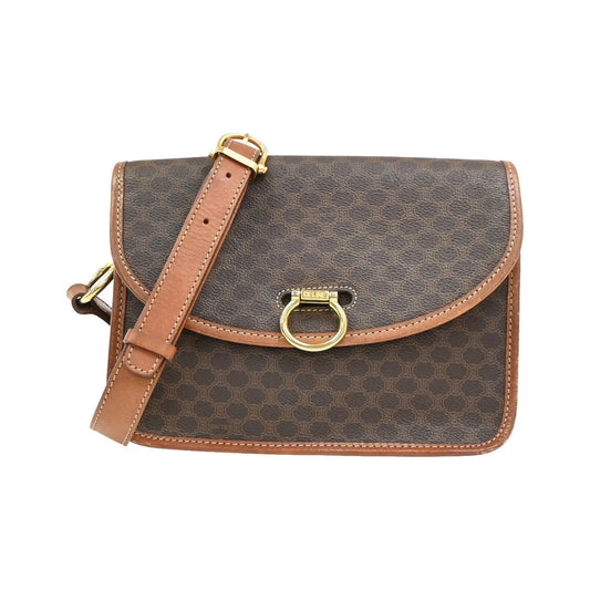 Celine Vintage Macadam Canvas and Leather, Brown, Canvas, Shoulder Bag