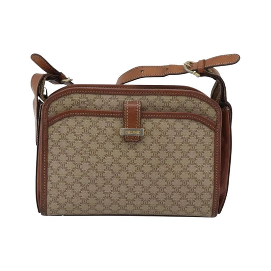 Celine Vintage Macadam Canvas and Leather, Beige, Canvas, Shoulder Bag