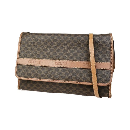 Celine Vintage Macadam Canvas and Leather, Brown, Canvas, Shoulder Bag