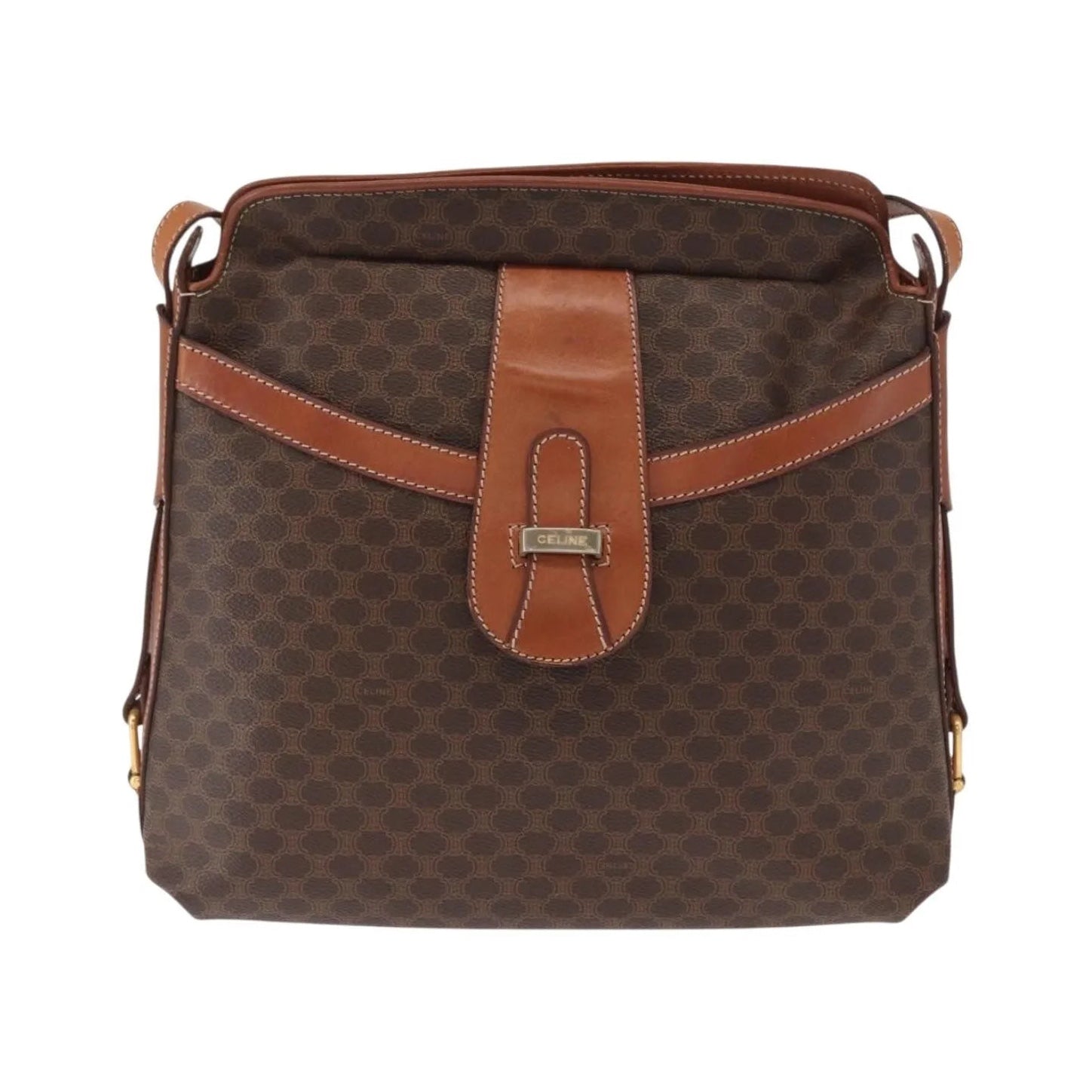 Celine Vintage Macadam Canvas and Leather, Brown, Canvas, Shoulder Bag