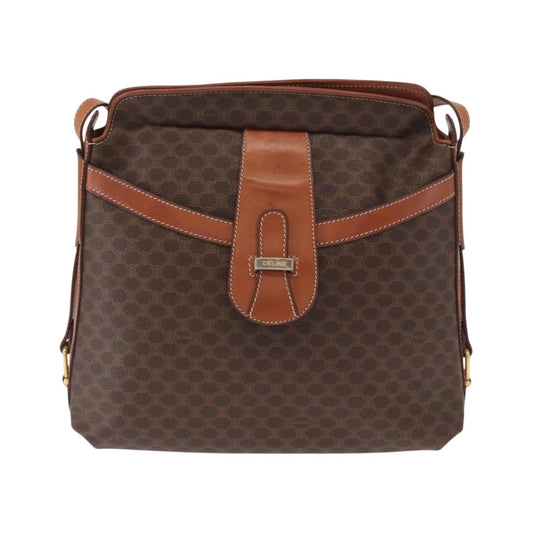 Celine Vintage Macadam Canvas and Leather, Brown, Canvas, Shoulder Bag