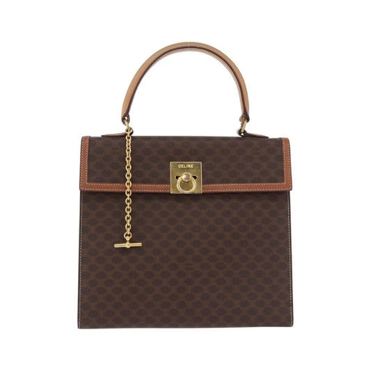 Celine Vintage Macadam Canvas and Leather, Brown, Canvas, Handbag