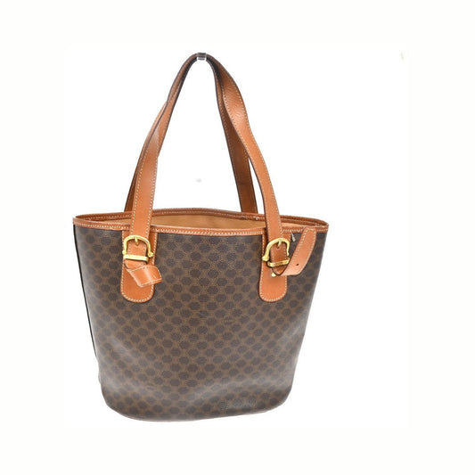 Celine Vintage Macadam Canvas and Leather, Brown, Canvas, Tote Bag