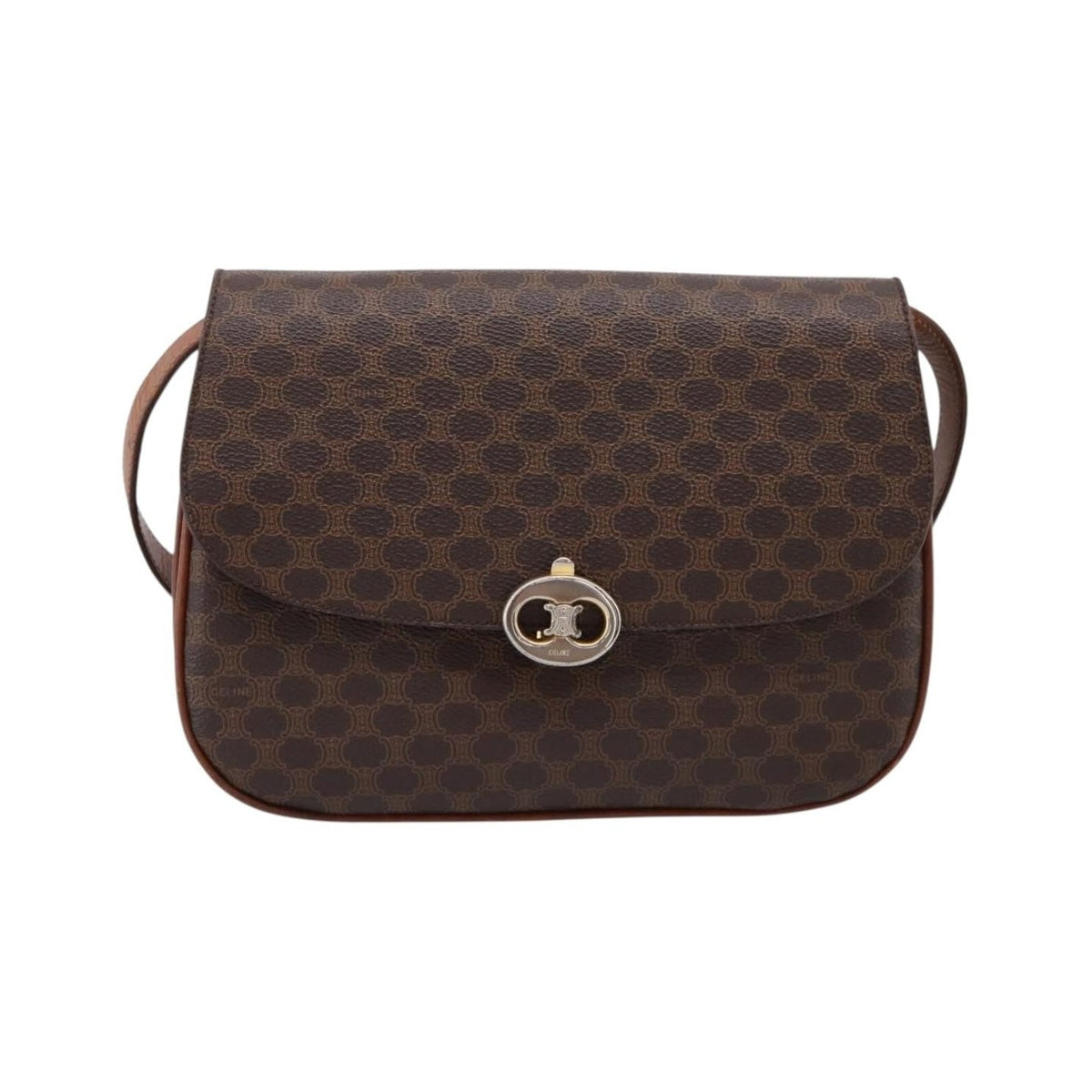 Celine Vintage Macadam Canvas and Leather, Brown, PVC, Shoulder Bag