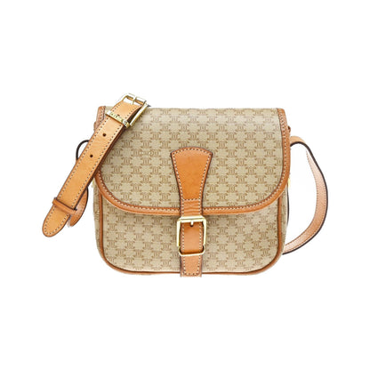 Celine Vintage Macadam Canvas and Leather, Beige, Canvas, Shoulder Bag